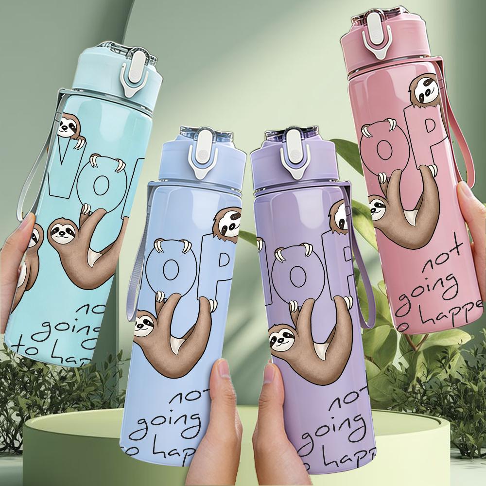1PC Sloth Nope Slogan Graphic,750ml Color Plastic Sports Water Bottle,Leakproof Flip Straw Lid,Suitable for Sports Office Home Use