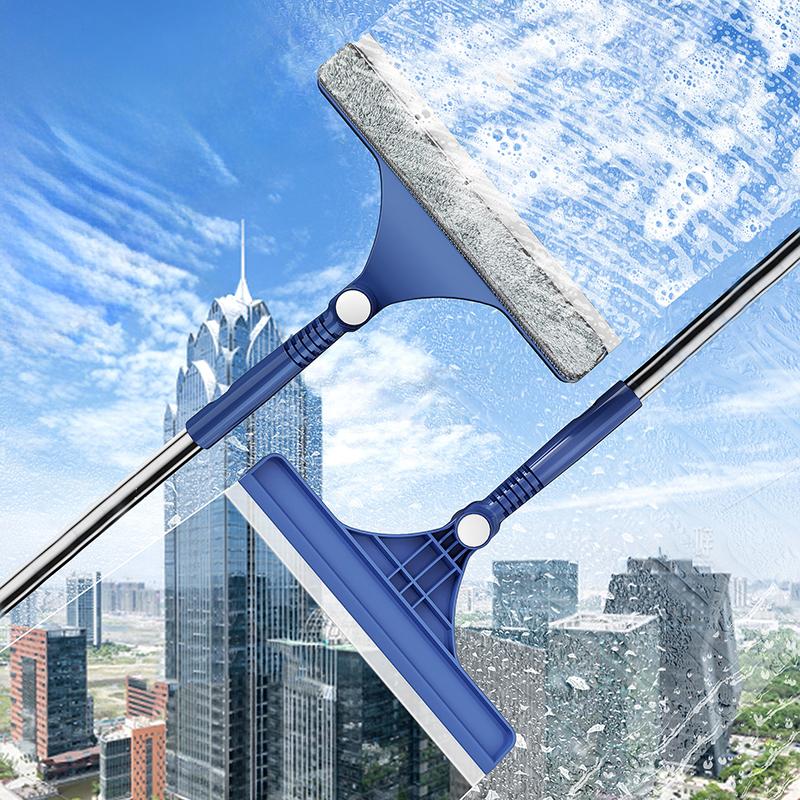 2 In 1 Window Mesh Screen Brush Window Cleaner Magic Broom Wiper Telescopic Long Handle Window Mop Squeegee Wiper Cleaning Tool