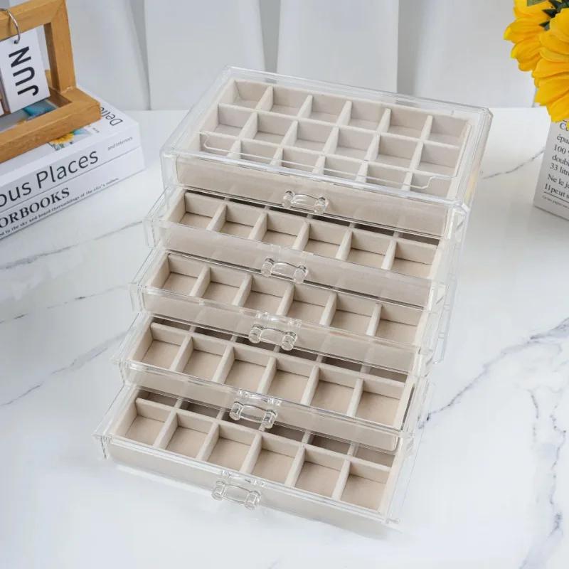 Коробка для хранения ювелирных изделий Прозрачный пластик Многослойный органайзер для ожерелий, колец, сережек, коробок, ящиков для классификации, футляров для ювелирных изделий