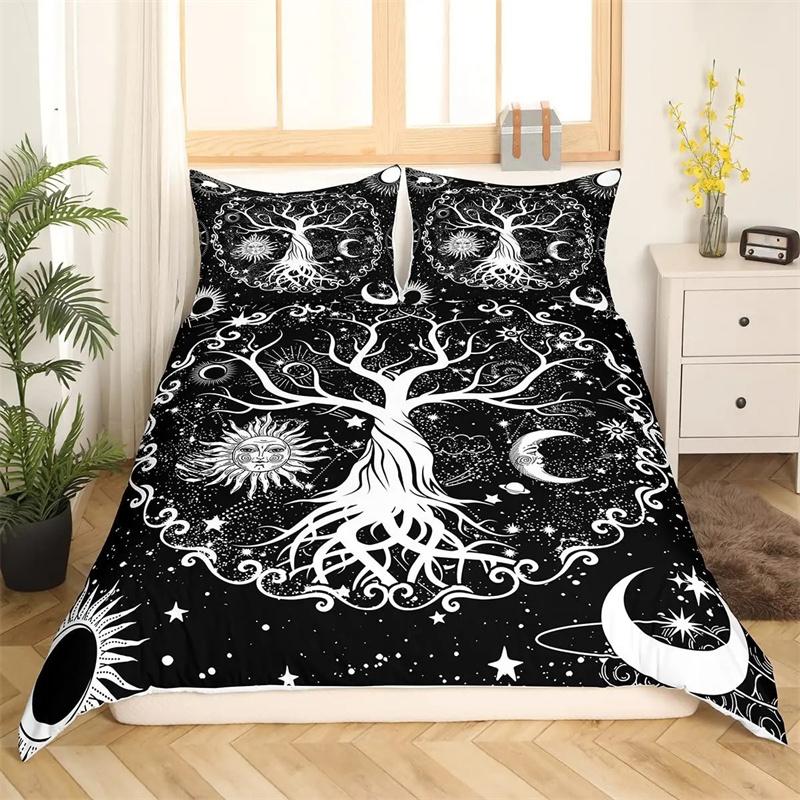 Premium Moon And Sun Duvet Cover Black And White Bedding Soft Tree Of Life All Galaxy Stars Mandala Tribal Quilt Cover Decor For Women