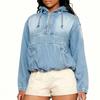 Женский модный повседневный джинсовый топ с капюшоном на молнии