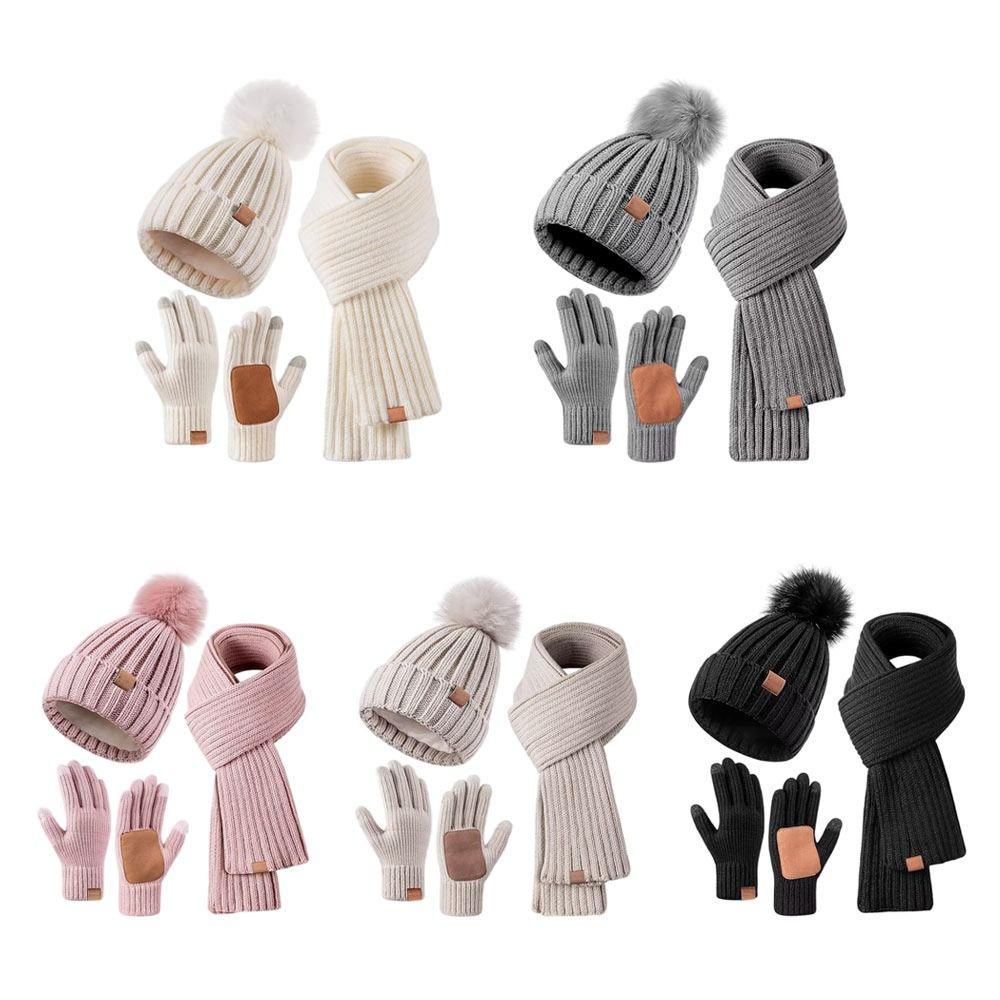 3 шт./набор Нескользящие женские шапки шарф перчатки набор Защита ушей Перчатки для сенсорного экрана для мужчин женщин