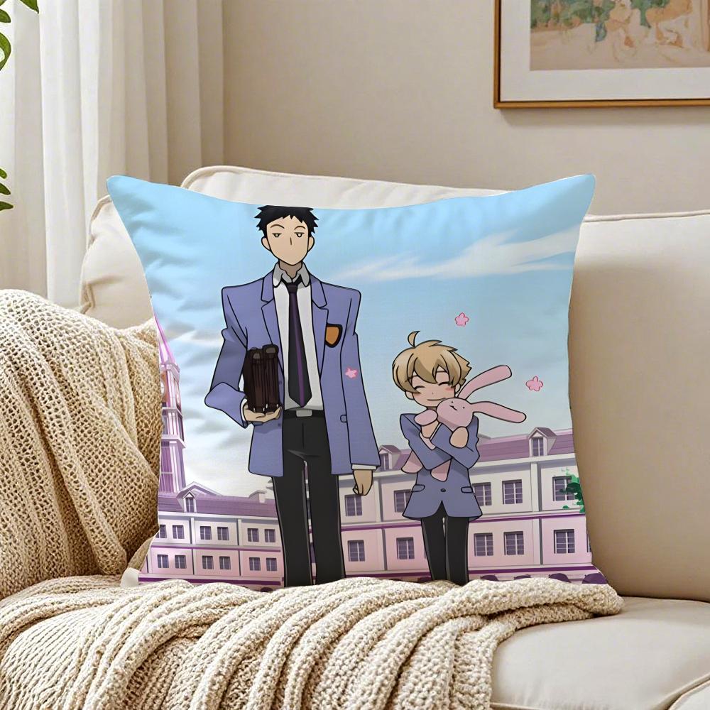 Funny Romance Anime OOuran High School Cushion Cover Linen Pillowcase Soft for Sofa Bed Home Room Decor