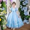Girls Long Puff Sleeve Tulle Princess Dress Wedding Party