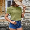 Spring Summer Women's Shirt Blouse Jacquard Plaid Round Neck Casual Short Sleeve Top
