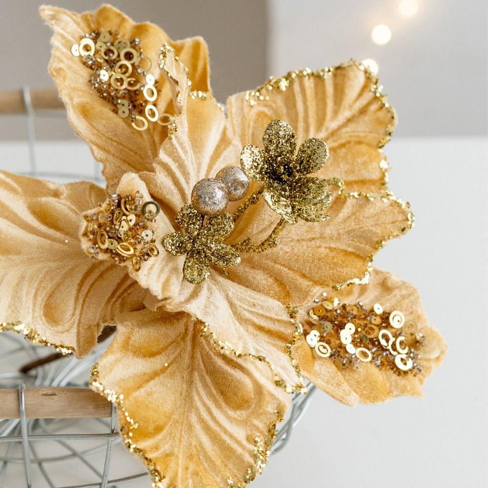 22cm Christmas Glitter Flower DIY Hanging Sequins Flower Realistic Simulation Christmas Tree Decorations New Year Decor Gifts
