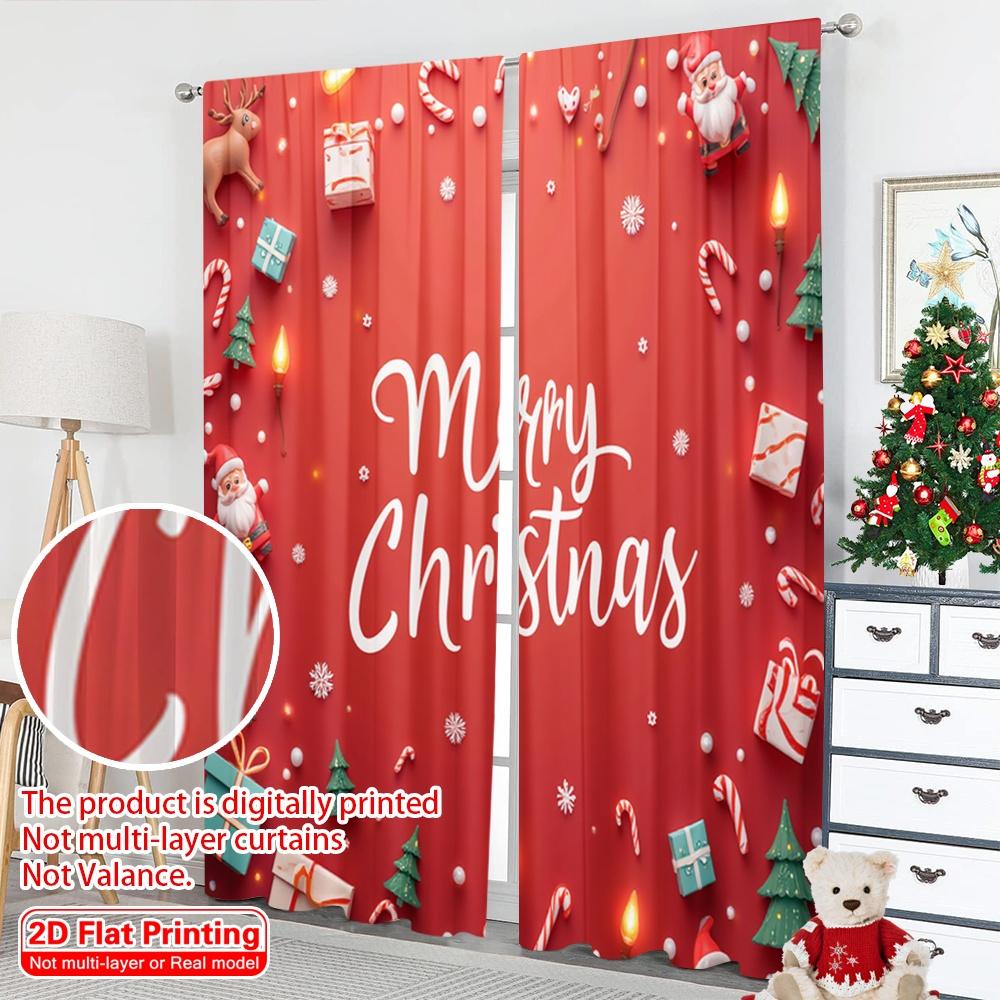 2 шт. 2D плоская печать Рождественские шторы Счастливого Рождества Праздничная сцена Полиэстер Без электричества Весеннее использование для класса