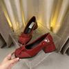 Fashion Women's Shoes Red Square Toe Ladies Pumps Block Heel with Bow Shoe Elegant Dress On Sale Quick Delivery Comfortable Spring Y2k