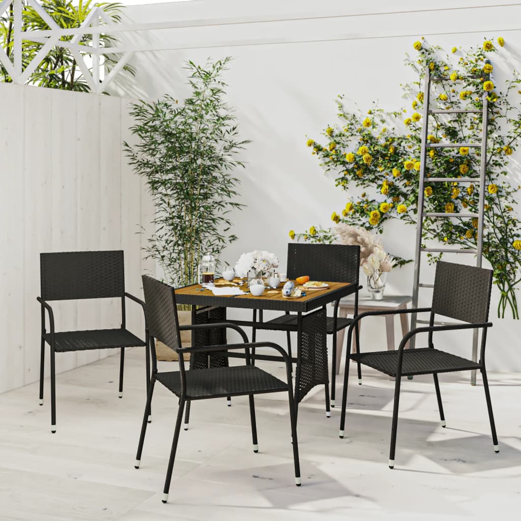5 Piece Garden Dining Set Poly Rattan Black