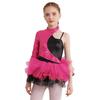 Kids Girls Shiny Sequin Jazz Latin Dance Dress Asymmetrical Sleeves Tulle Party Dress Ballet Dance Leotard Dress