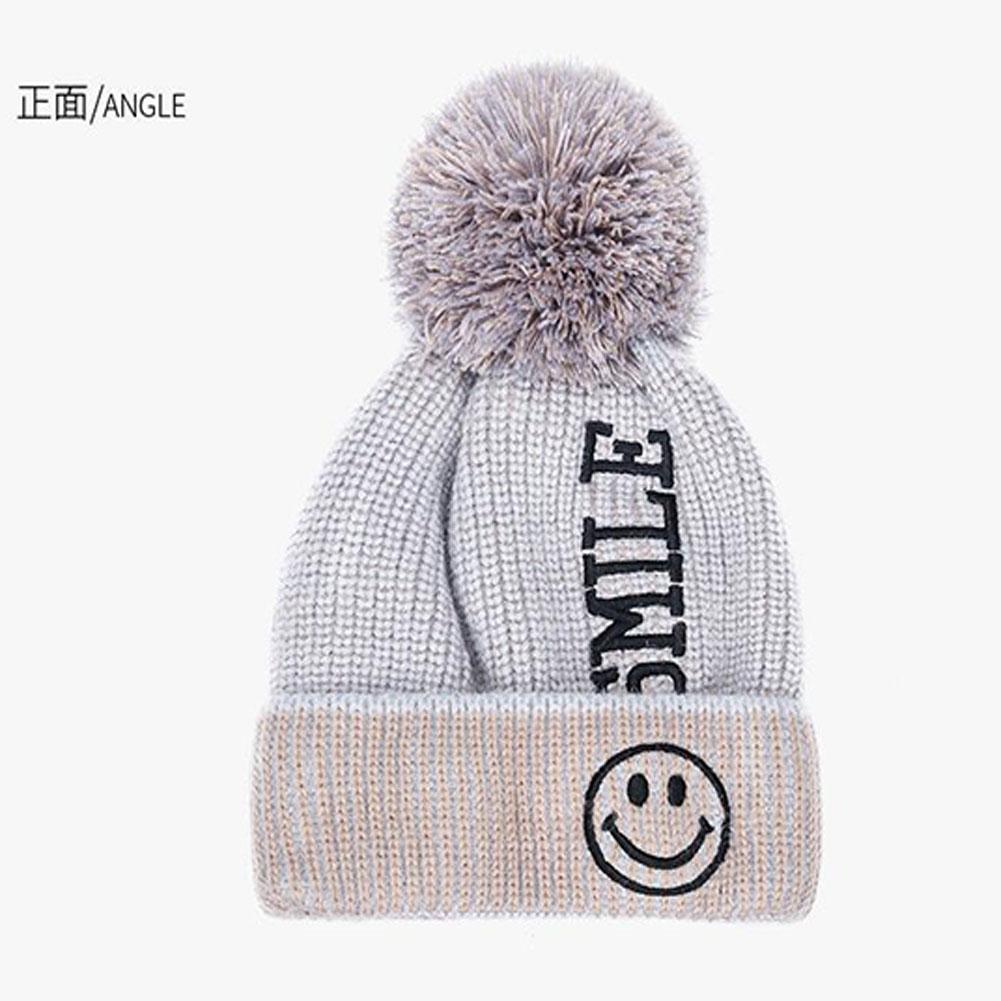 Winter Lady Cute Thicken Beanie Knitting Wool Ball Embroidery Simile Fashion Warm Hat Bonnet