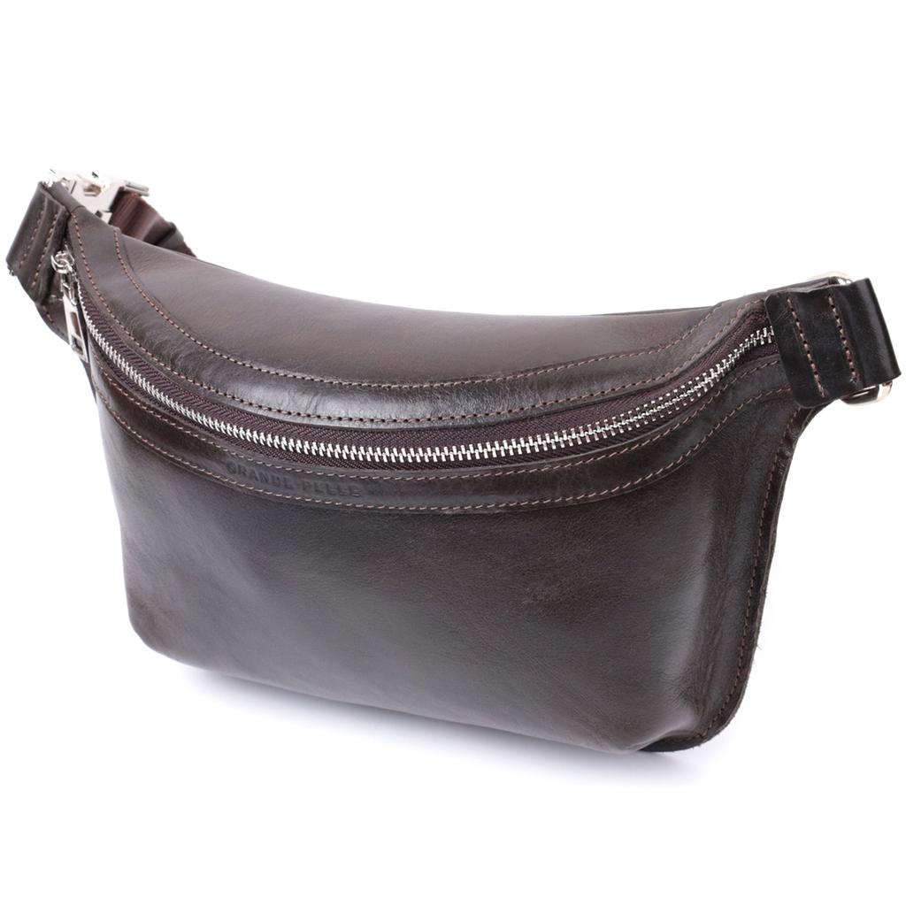 Стильная бананка для мужчин из натуральной кожи GRANDE PELLE Bag 22814 Коричневый
