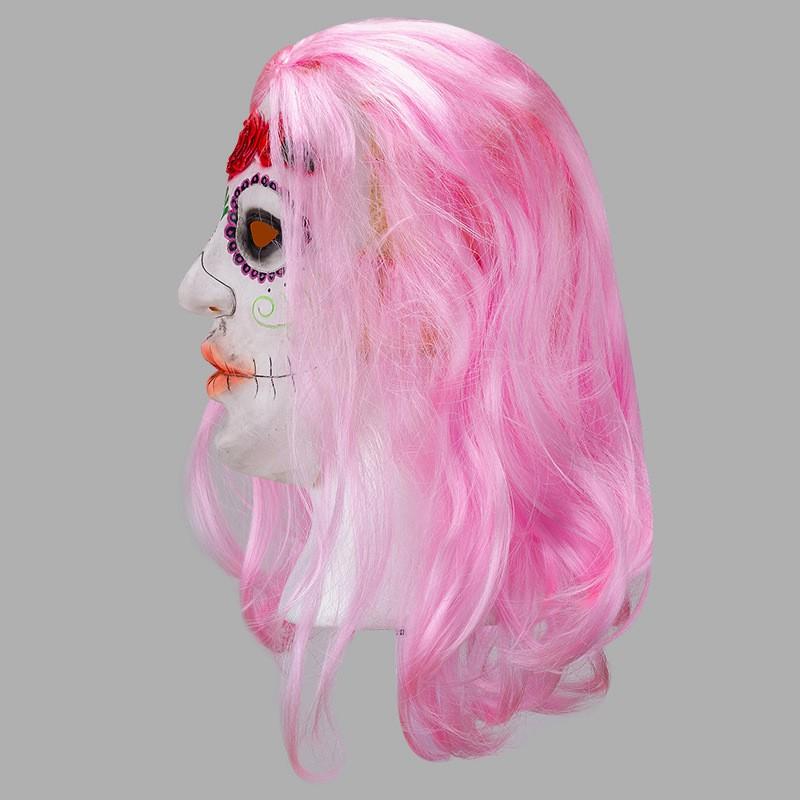 Pink Hair Latex Mask Halloween Cosplay Costume Party Bar Performance