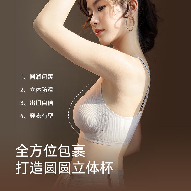 Quality version Contrast color Thread non-marking Medium thin comfortable underwear Women's small breasts gather jelly strips Soft support bra cover