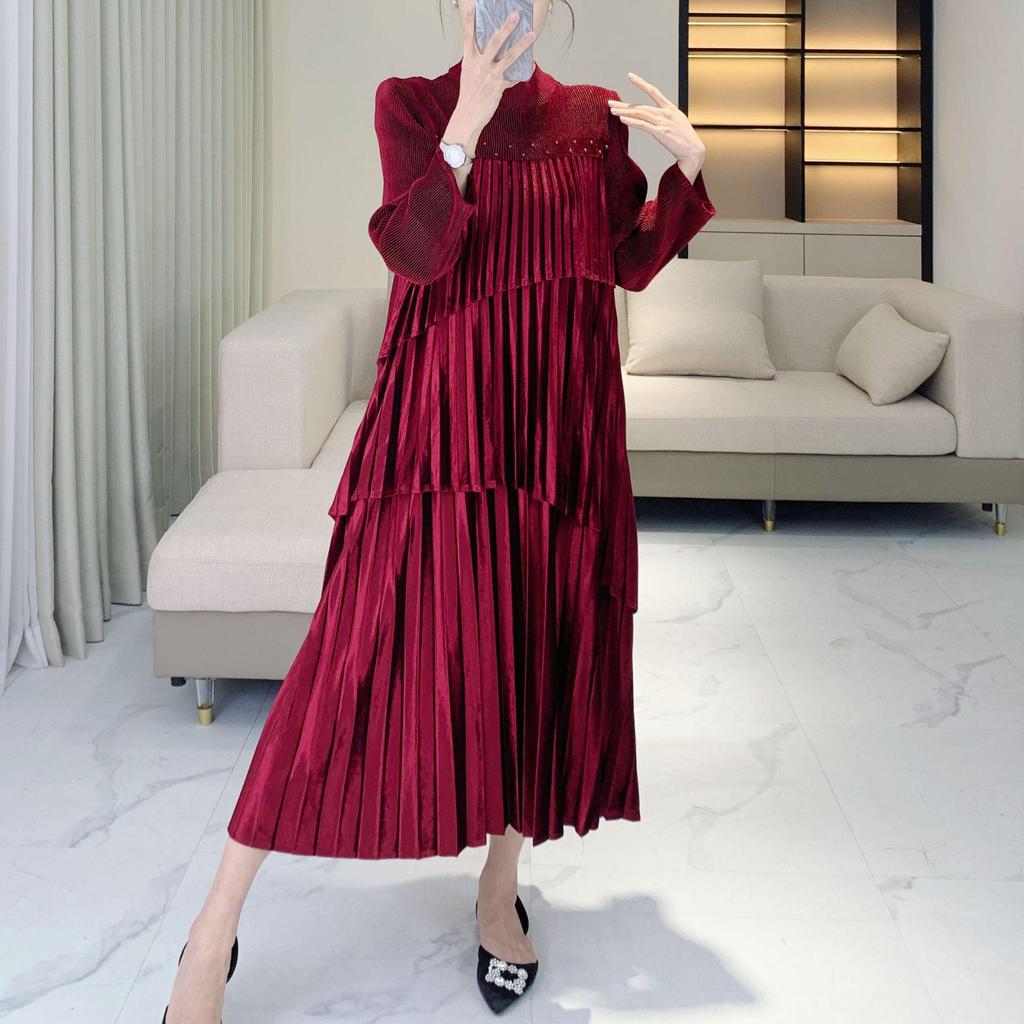 Элегантное вечернее платье из красного бархата с бисером для праздничных свадеб осенью-зимой