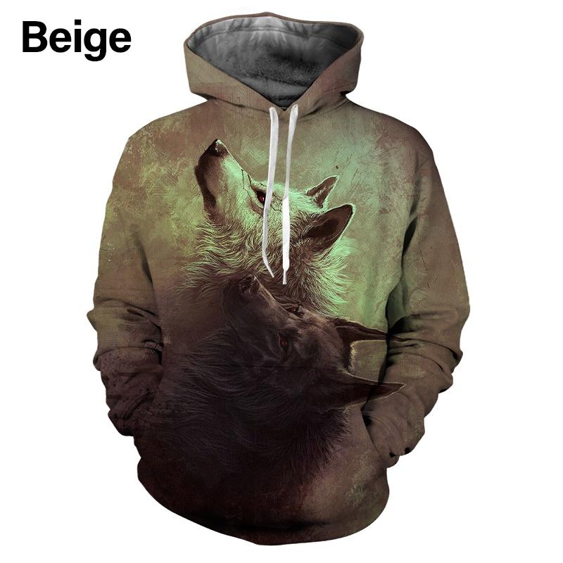 Fashion Casual Hip Hop Streetwear Sweatshirts Men Women 3D Print Wolf Couples Hoodies