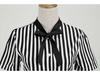European-American Striped Patchwork Bow Party Swing Dress for Women