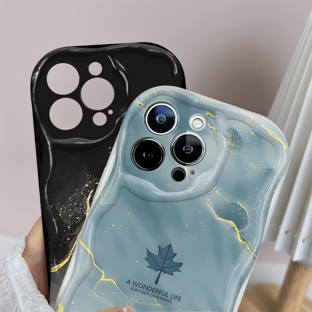 For Honor 90 Lite P30 Pro Infinix Hot 30 40 40i 40 Pro Smart 8 Pro Vivo V29e V30e Maple Leaf Marble Pattern Cream Texture Soft TPU Phone Case