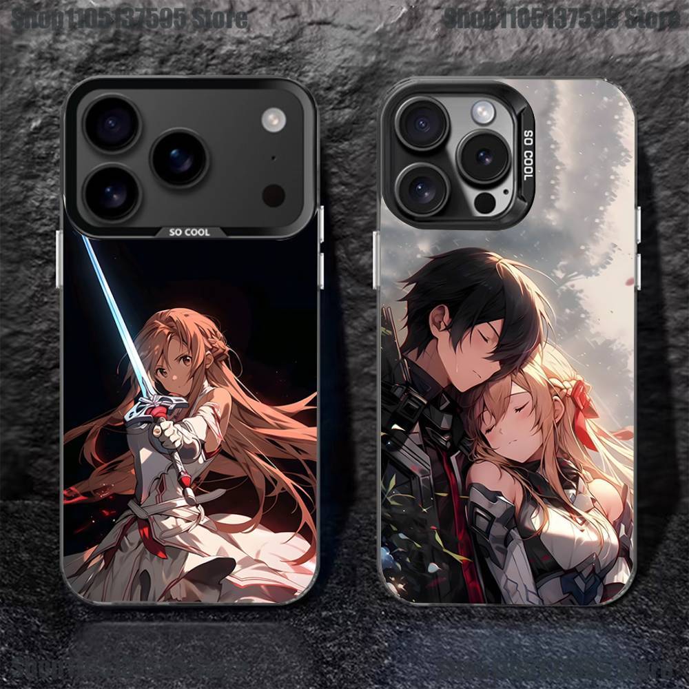 Чехол для телефона с Асуной и Кирито из аниме для iPhone 17,16,15,14,13,12,11,Pro,XS,Max,Plus,Mini,SE4,E Черный матовый противоударный чехол
