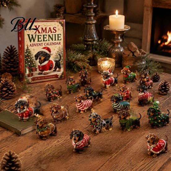 Festive Home Decor 2026 Dachshund Advent Calendar, 24 Days Dog Collectible Surprises with Christmas Party Favors Puppy Acrylic Figures for Lovers