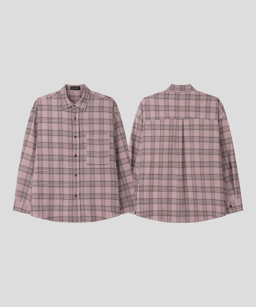 BLACK MOMENT High-Density City Boy Regular Oversized Shirt [Dust Pink Check]