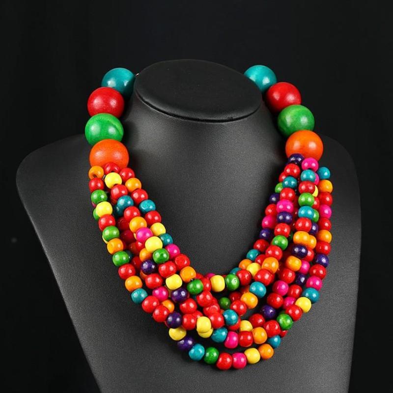 Handmade Exaggerated Bohemian Wooden Bead Necklace All-match Necklace Jewelry Sweater Necklace Chain Personalized Holiday Accessories
