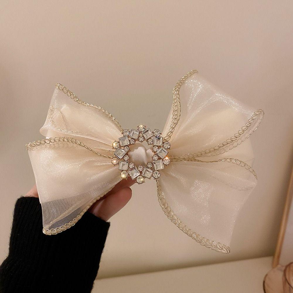 Korean Style Bow Hair Clip Hair Ornament Crystal Hair Clip Fashion Mesh Hair Clip  Women