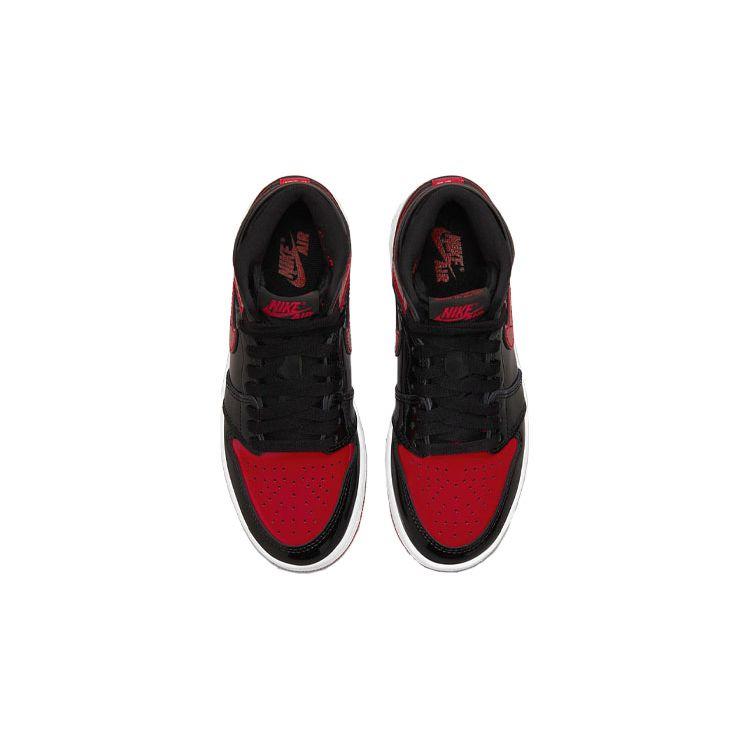 Детские кроссовки Air Jordan 1 Retro High OG GS Patent Bred Black White Varsity-Red 575441-063