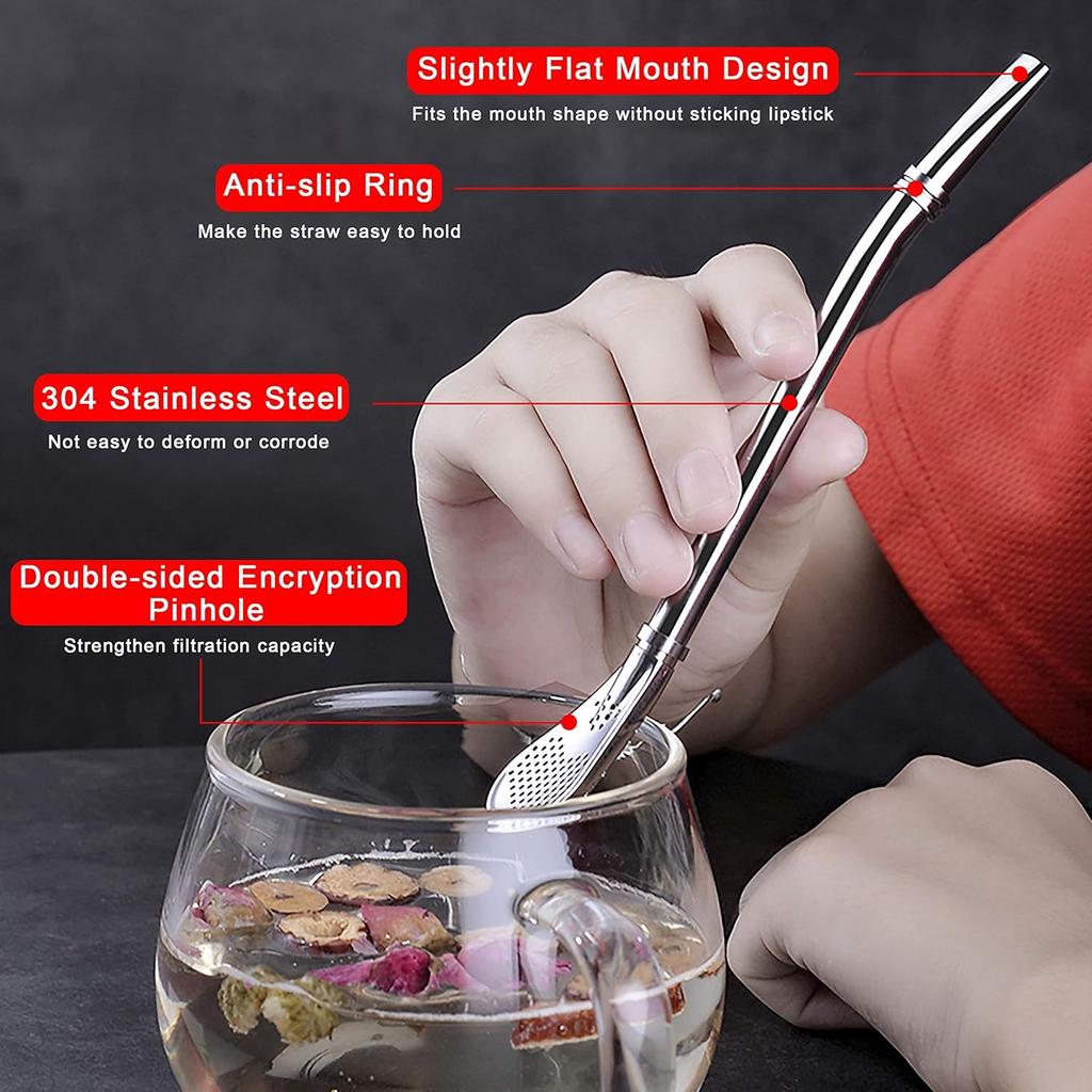 Bombilla Mate Yerba, 2 Pack Bombilla Yerba Mate Straw Filter, 2 in 1 Metal Straws Reble 304 Food-Grade Short Stainless Steel Straws Spoon Straw 6.2