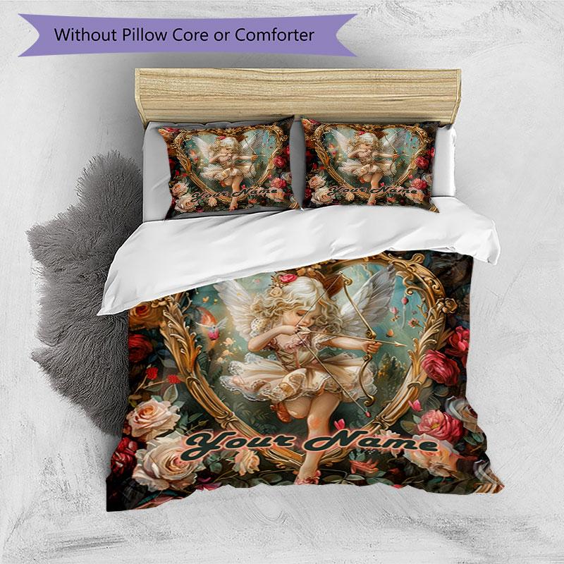 3pcs Custom Name "Angel's Heartful Melody" Bedding Set Printed Bedding Set Duvet Cover Closure Includes 1 Duvet Cover & 2 Pillowcases Bedroom Decor