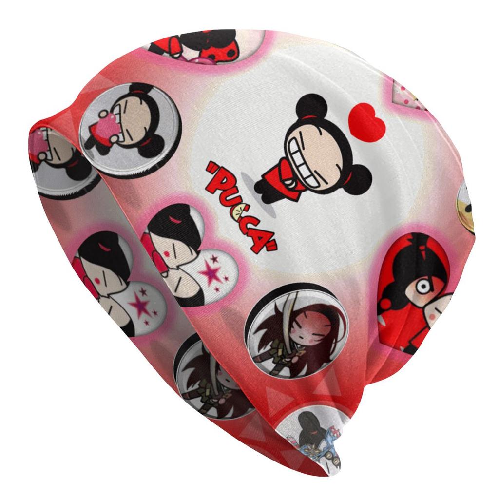 Женская шапка-бини с напуском в стиле аниме Pucca, унисекс, с персонажами мультфильмов, модные вязаные шапочки Skullies, шапка для зимних лыж