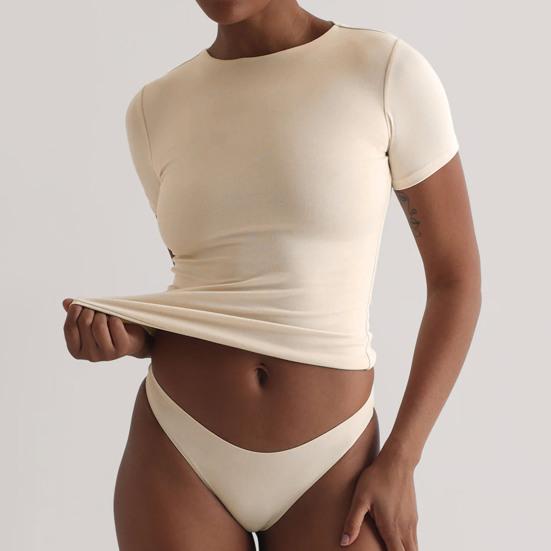 Женская базовая футболка, однотонные топы с коротким рукавом, облегающая эластичная футболка с круглым вырезом