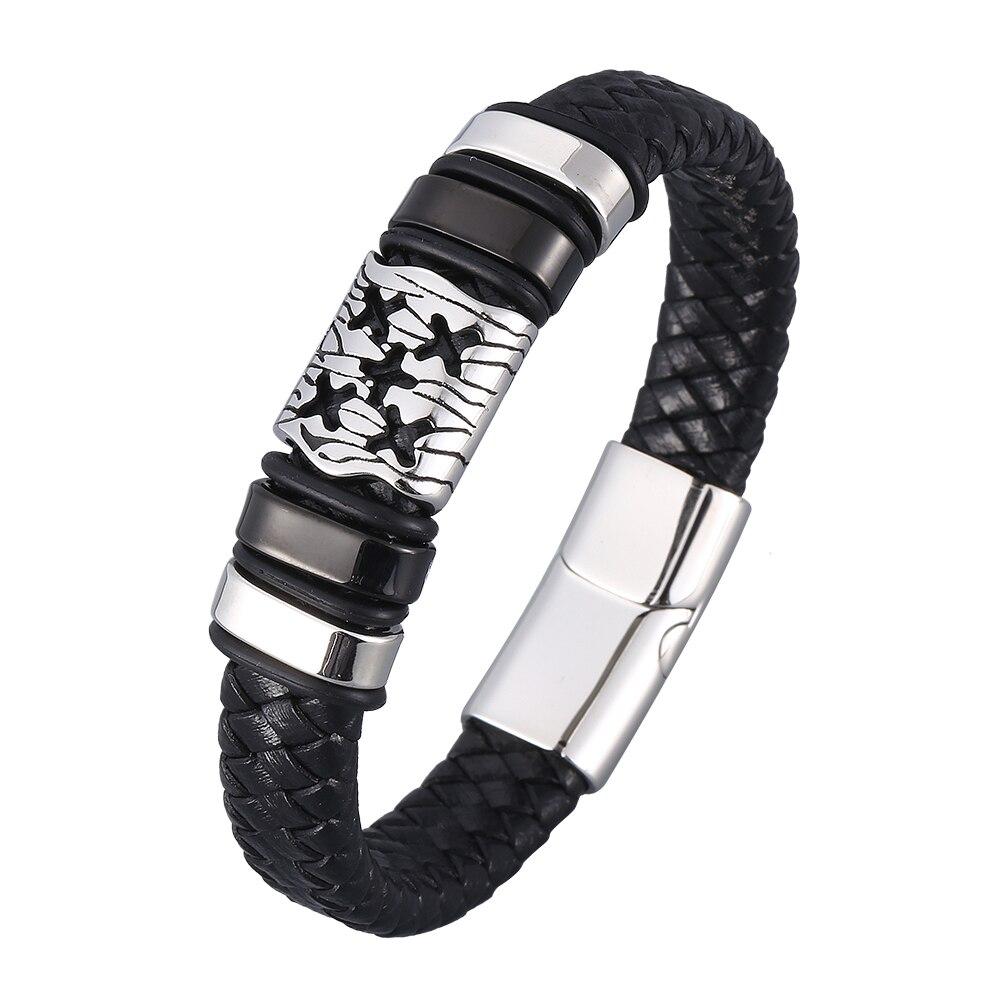New Design Bracelet Personality Gift For Men Genuine Leather Bracelet Bangle Stainless Steel Charm Bangle