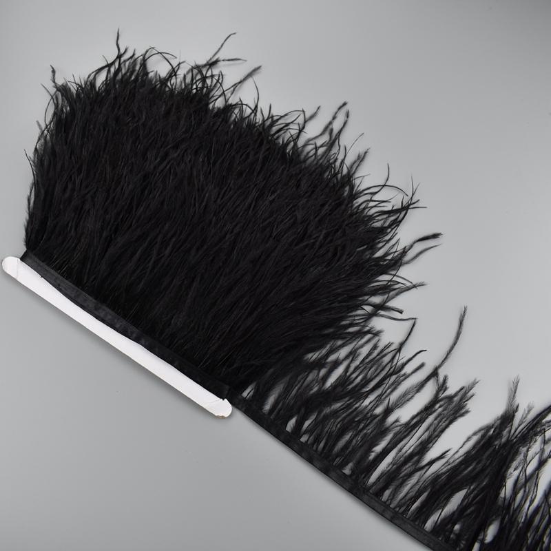 1Meter Colorful Ostrich Feathers On Ribbon Tape 10-15Cm Feather Fabric Tassel Fringe Trim Flecos Sewing Needlework Clothes Decor