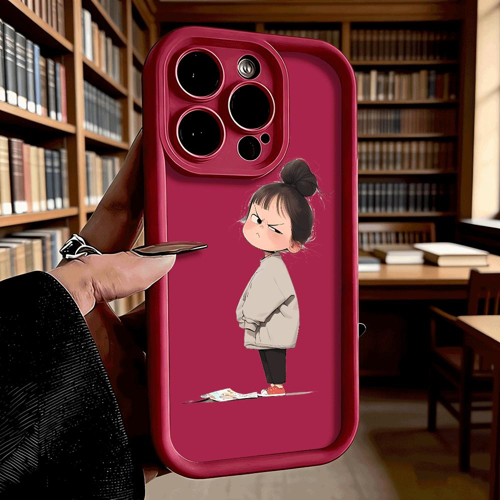 Злая Маленькая Девочка с Пучком Мягкий ТПУ Чехол для Телефона для iPhone 17 16 15 14 13 12 11 Pro Max Plus Ударопрочный Противоскользящий Чехол