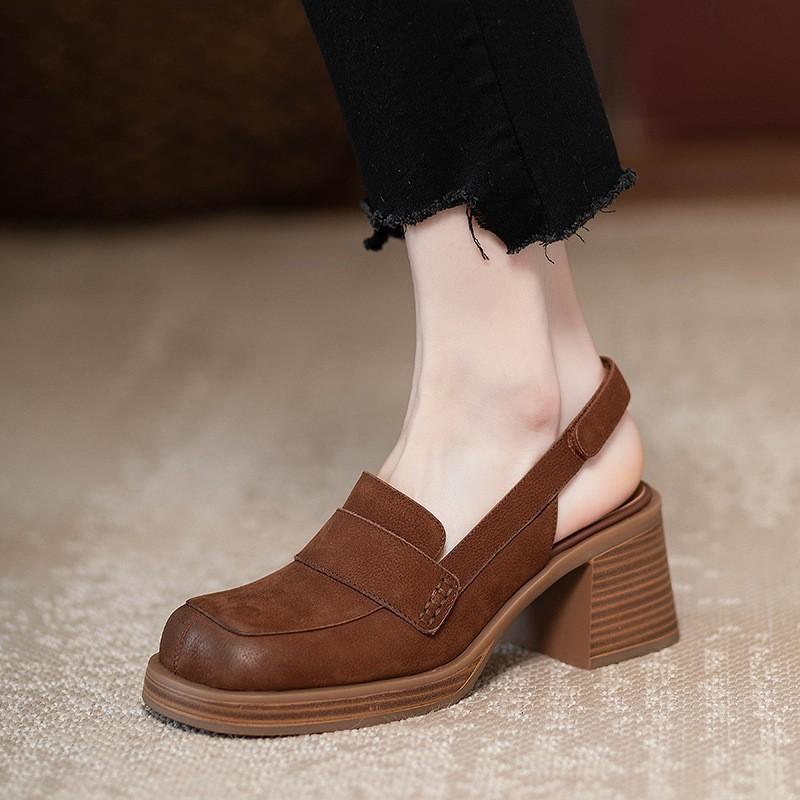 Огромные удобные босоножки с толстой подошвой и круглым носком на толстом каблуке женские 2024 года, новые туфли в стиле ретро с толстыми подошвами и круглым носком сзади, пустые туфли на липучках на высоком каблуке