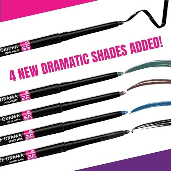 LAKMÉ Elle 18 Eye Drama Bold Black Pencil Kajal 0,35 г, матовый финиш Kajal Black, водостойкий, не размазывающийся и долговечный Kajal с матовым финишем