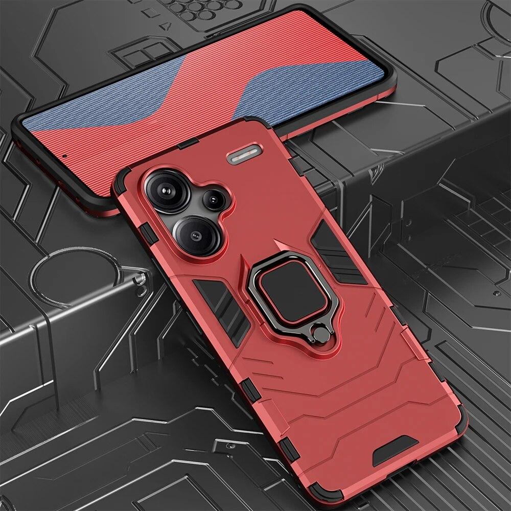 KEYSION Shockproof Armor Case for Redmi Note 13 Pro 4G 13 Pro+ 5G Silicone+PC Ring Metal Stand Phone Cover for Xiaomi POCO M6 Pro