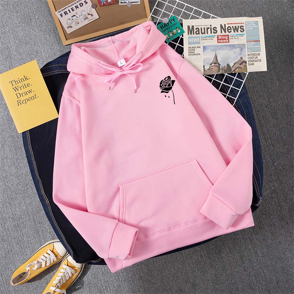 Толстовка с капюшоном с креативным узором Rose, женская, осенняя, свободная, новая, с капюшоном, с круглым вырезом, повседневная, с карманом, флисовая, женская