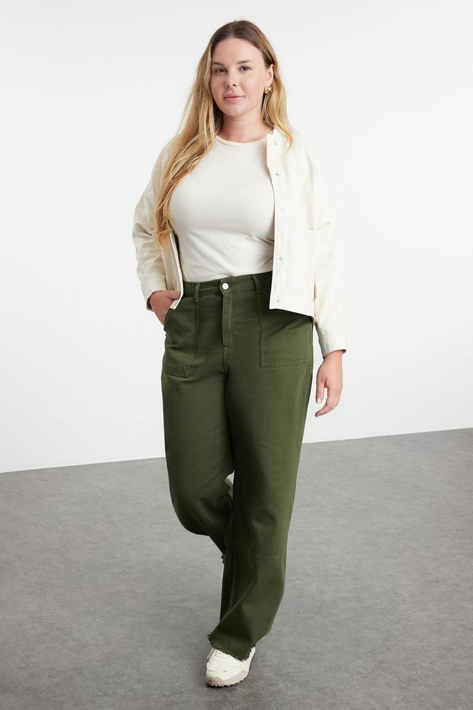  Women's Plus Size Jeans Khaki High Waist Wide Leg Plus Size Jeans