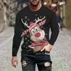 Забавная футболка с 3D-принтом оленя, мужская рождественская хип-хоп уличная одежда, футболка с длинным рукавом, топ в стиле харадзюку, детская футболка