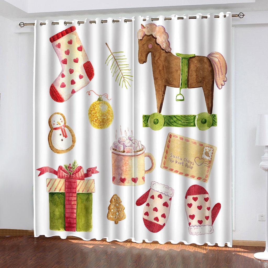 Рождественские печатные шторы Cortinas из 100% полиэстера для гостиной, спальни, затемняющие шторы, перфорированные кухонные аксессуары, защита от пыли