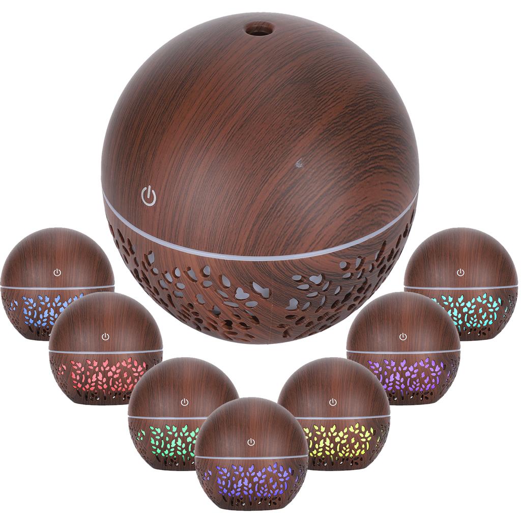 130ml Humidifier Aroma Air Diffuser Hollow Out USB 7 Color Light Low Noise Humidifier (Dark Wooden Grain)