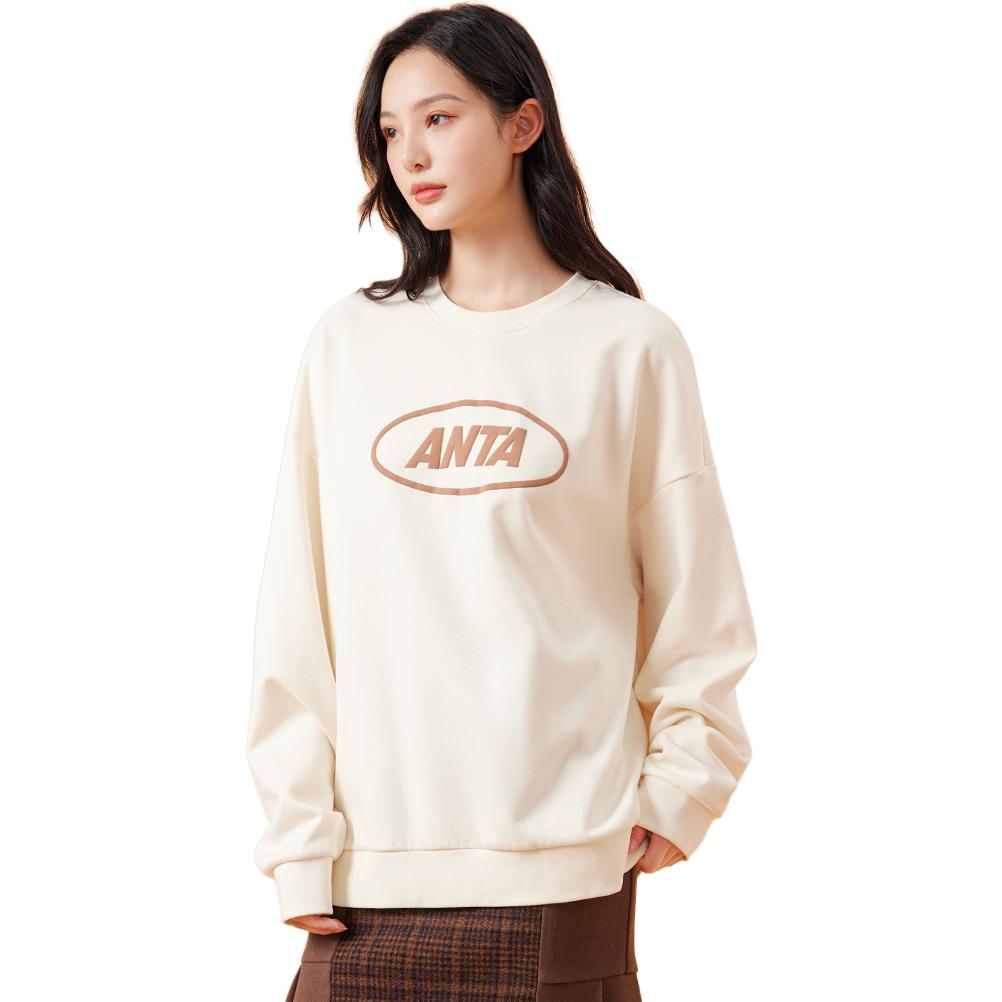 Anta Lifestyle Series Letter Круглый вырез пуловер флисовый свитшот унисекс свитшот бежевый 972338702-1