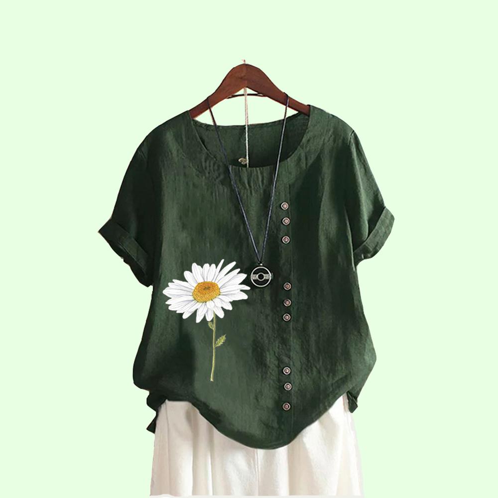 Женская мода блузки с принтом Повседневная футболка с коротким рукавом Летняя свободная рубашка с круглым воротником большого размера