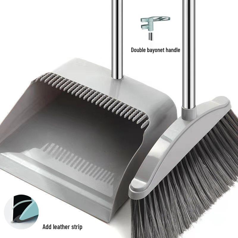2024 Soft Bristle Broom & Dustpan Set with Long Stainless Steel Rake Teeth, Free Shipping