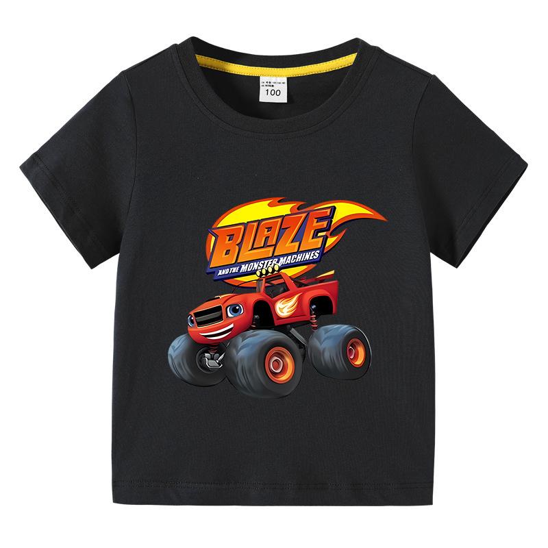 2025 Summer Kids Blaze And The Monster Machines Cartoon Funny Tshirt Childrens Short Sleeved Tees Girls Boys Tops Clothes
