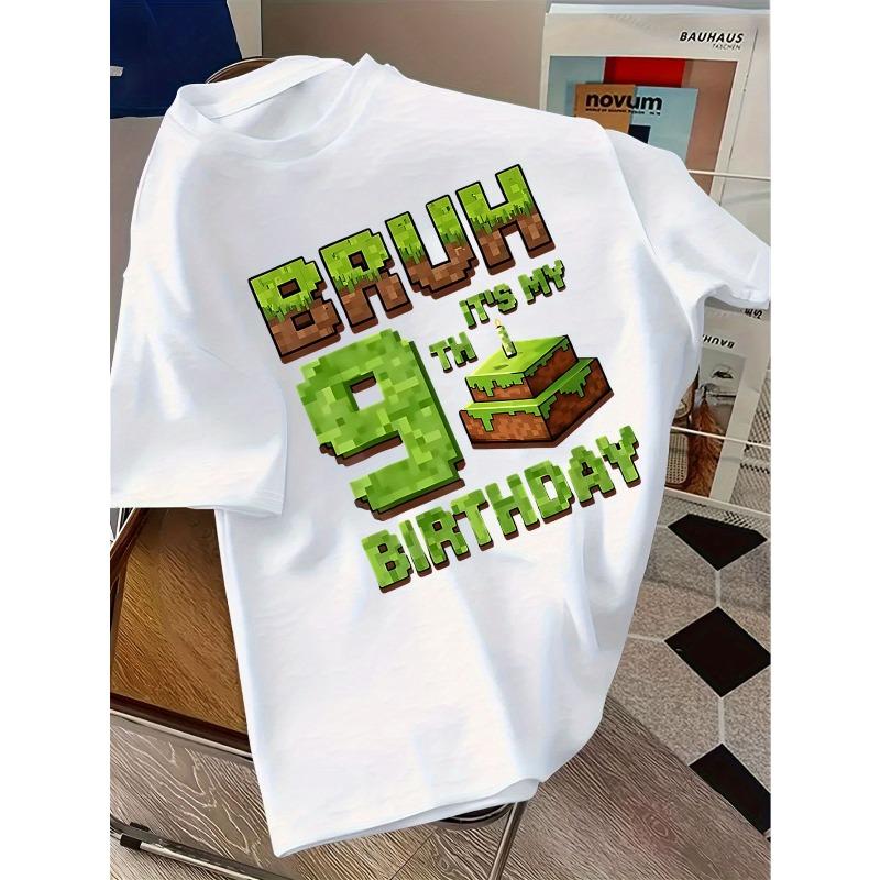European sizes Boys' 9th Birthday T-Shirt Pixel Art Video Game Birthday Party Outfit with 9th Birthday Text Soft Knit Fabric for 9th Birthday Party