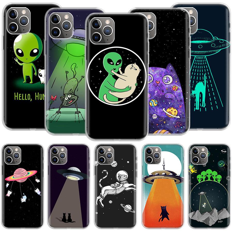 НЛО Пришелец Кот вселенная Телефон Для Apple Iphone 12 13 Mini 15 Pro Max 11 Pro 14 Plus 16 Pro Max 16E Чехол Оболочка Прозрачный ТПУ Pr