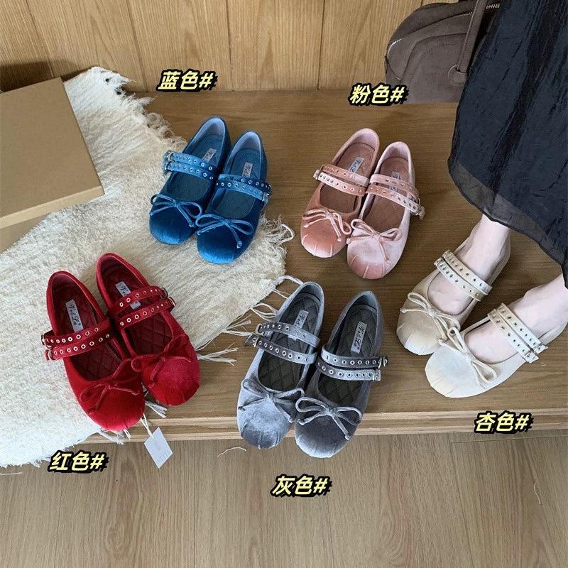 Версия из овчины~ бархатные туфли Мэри Джейн на плоской подошве женские весенние новые с двойной пряжкой и бантом балетки ретро одинарные туфли